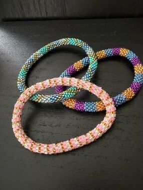 Handmade Beaded Coil Bracelets - Pink, Gold, Teal, Purple